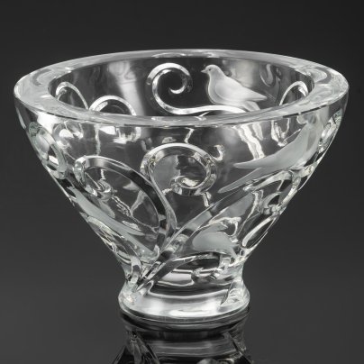 Ваза (фруктовница) "Verona", украшенная изображением птиц и завитков, Lalique (Лалик)