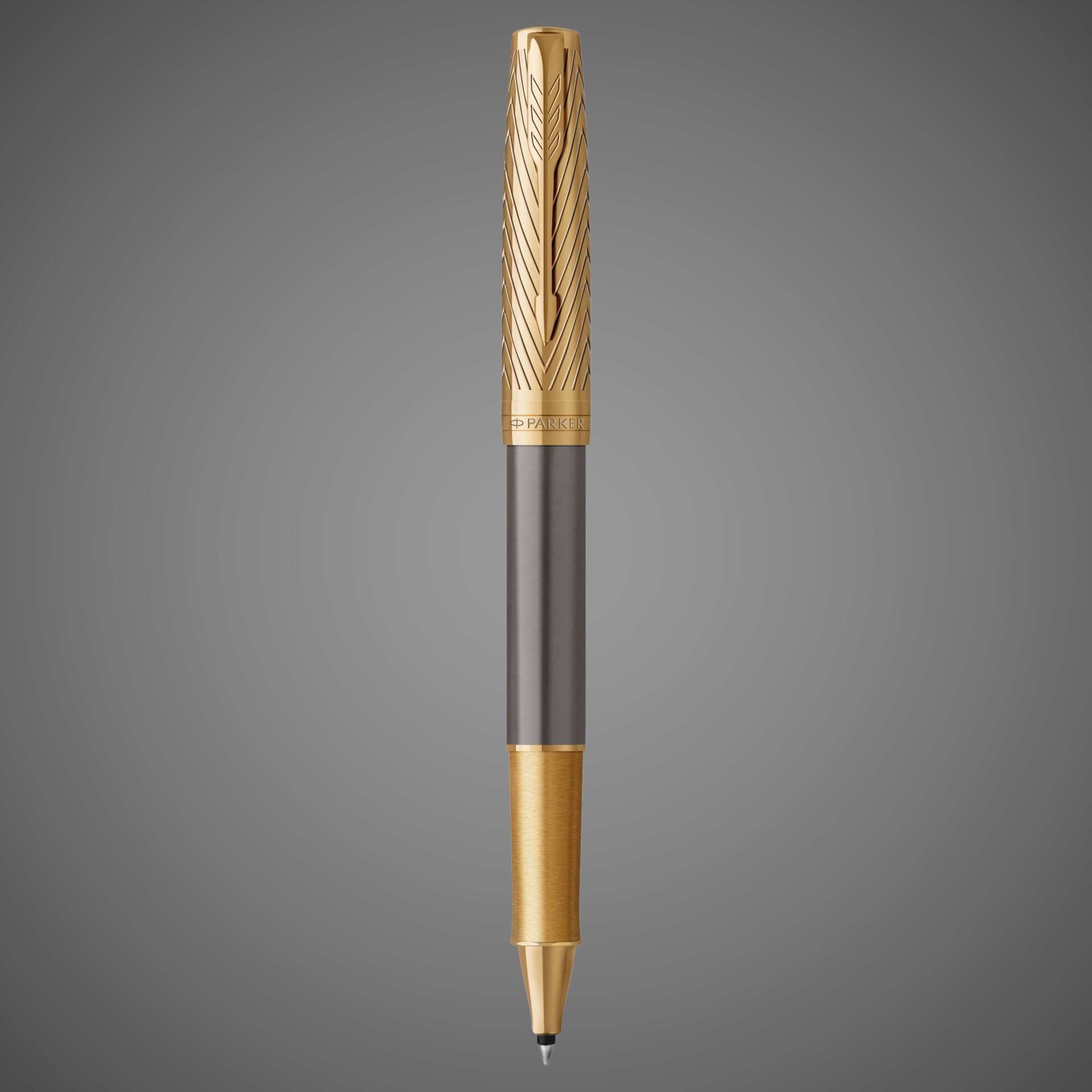 Ручка роллер Parker Sonnet Pioneers T542 Gray and Gold, стержень: F, цвет чернил: black, в подарочной коробке, Лаки и смолы: лак, нержавеющая сталь, позолота