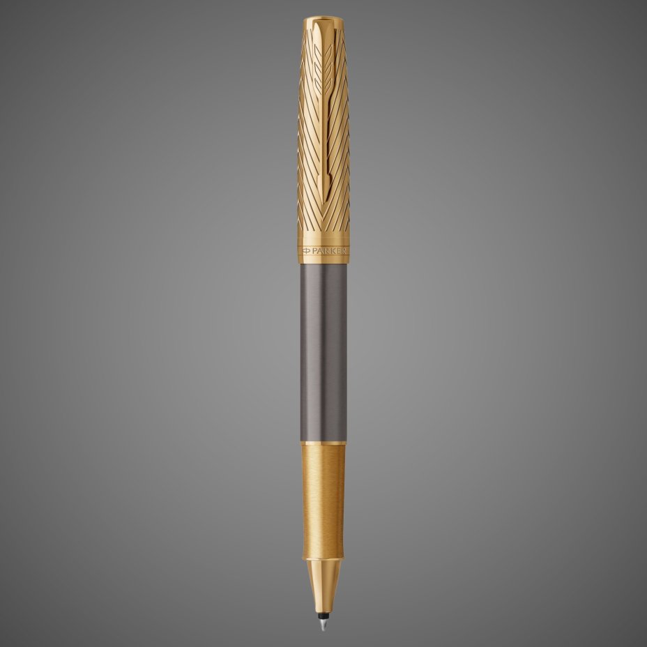 Ручка роллер Parker Sonnet Pioneers T542 Gray and Gold, стержень: F, цвет чернил: black, в подарочной коробке, Лаки и смолы: лак, нержавеющая сталь, позолота