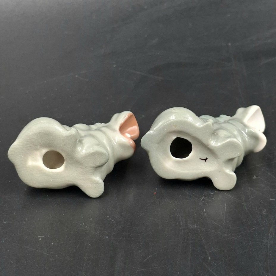 Статуэтки парные "Бегемотики", фарфор, роспись, Ленинградский фарфоровый завод (ЛФЗ), СССР, 1970-1990 гг.