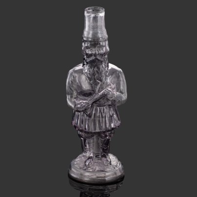 Бутылка фигурная для хлебного вина "Балалаечник", Стекольный завод Костерёвых, Торговый Дом Елисеева, стекло, пресс
