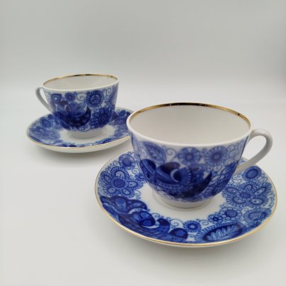 Набор из 2-х чайных пар "Жар-птица", фарфор, деколь, золочение, Императорский фарфоровый завод (ИФЗ), Российская Федерация, 2012-2020 гг.