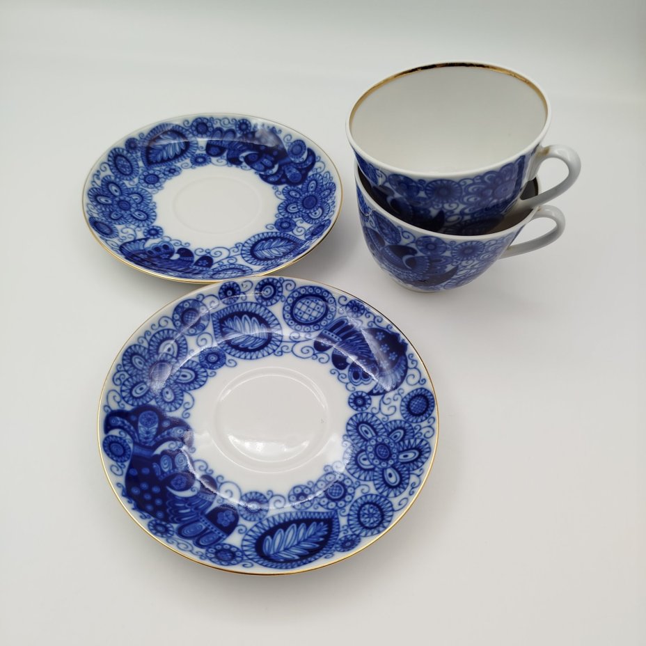 Набор из 2-х чайных пар "Жар-птица", фарфор, деколь, золочение, Императорский фарфоровый завод (ИФЗ), Российская Федерация, 2012-2020 гг.