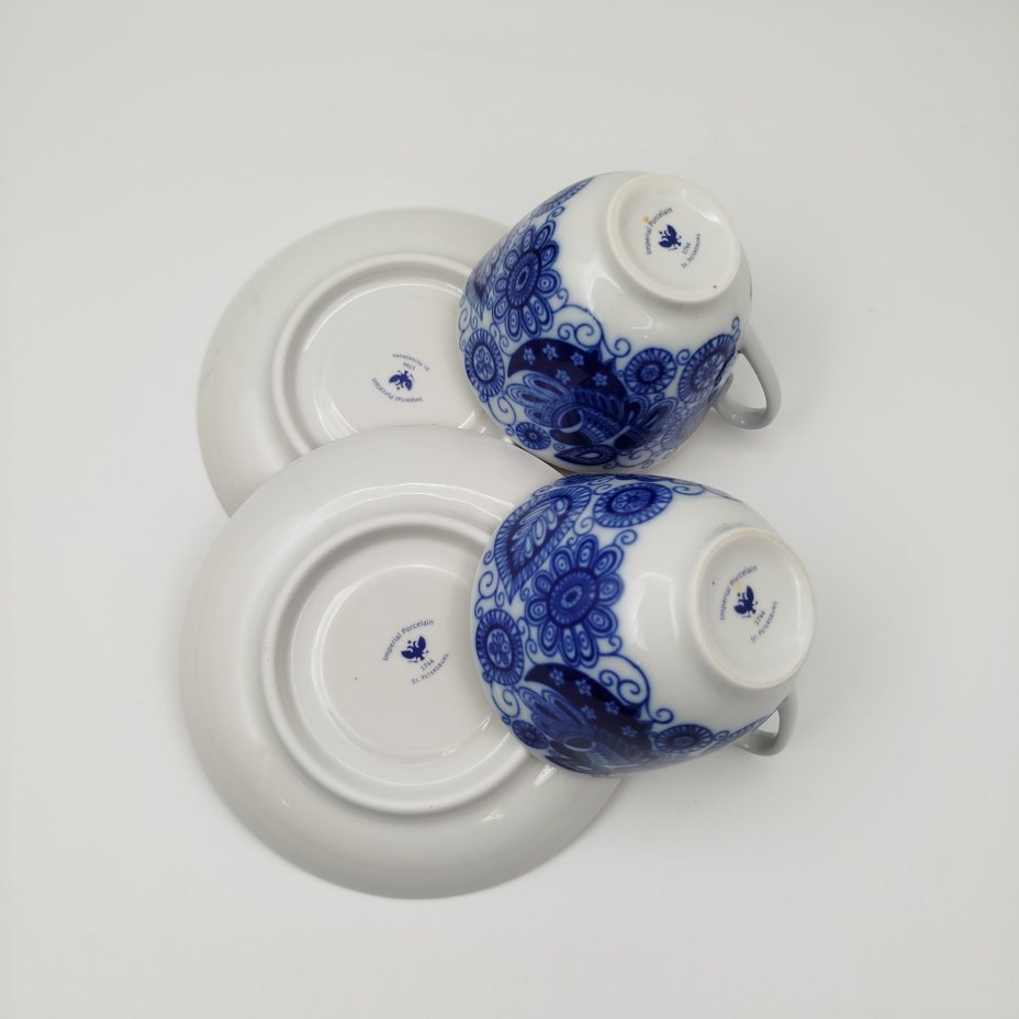 Набор из 2-х чайных пар "Жар-птица", фарфор, деколь, золочение, Императорский фарфоровый завод (ИФЗ), Российская Федерация, 2012-2020 гг.