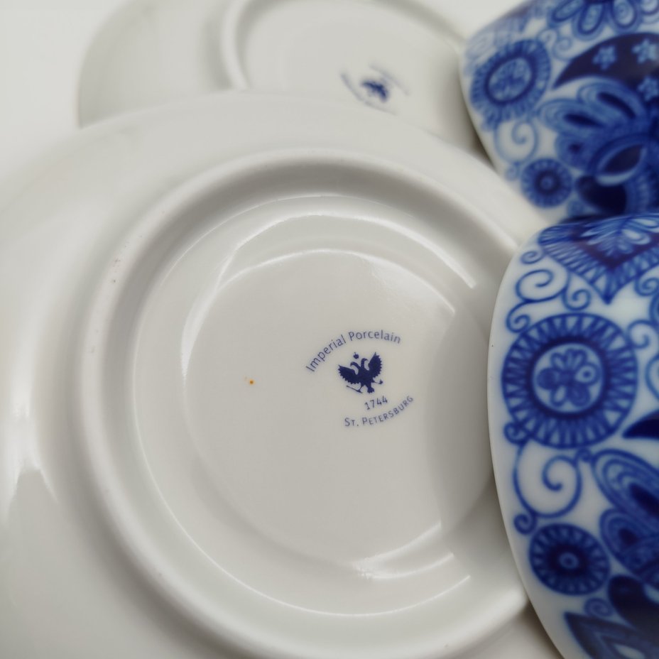 Набор из 2-х чайных пар "Жар-птица", фарфор, деколь, золочение, Императорский фарфоровый завод (ИФЗ), Российская Федерация, 2012-2020 гг.