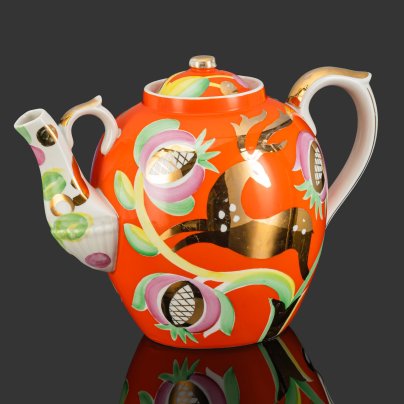 Чайник доливной (трактирный) "Золотой олень", автор П.В. Леонов, Дулевский фарфоровый завод (Дулёво)