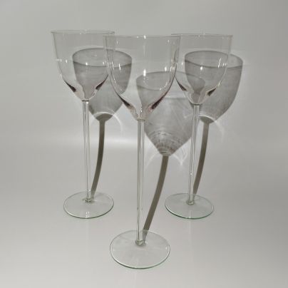 Набор из трёх бокалов на тонкой ножке, стекло, Калининский стекольный завод «Тверис», СССР, 1970-1990 гг.