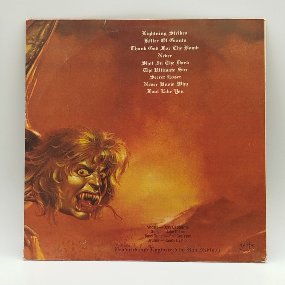 Грампластинка "Ozzy Osbourne - The Ultimate Sin", LP (Long play), EX (excellent), "Santa Records"