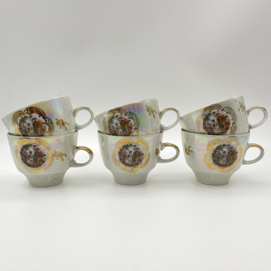 Сервиз чайно-кофейный на 6 персон "Мадонна" (15 предметов), фарфор, люстр, деколь, золочение, Colditz (Кольдиц), ГДР, 1960-1980 гг.