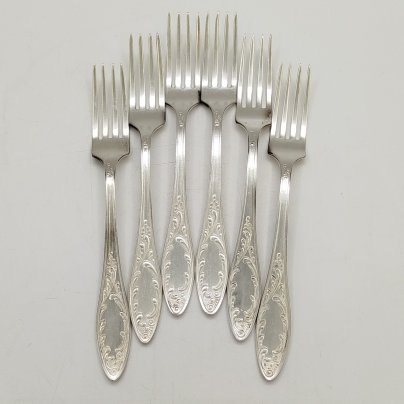 Набор столовых вилок "Пламя" на 6 персон, мНЦ (медь-никель-цинк), Кольчугинский завод цветных металлов, СССР, 1960-1990 гг.