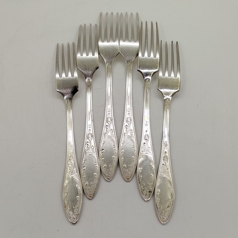 Набор столовых вилок "Пламя" на 6 персон, мНЦ (медь-никель-цинк), Кольчугинский завод цветных металлов, СССР, 1960-1990 гг.