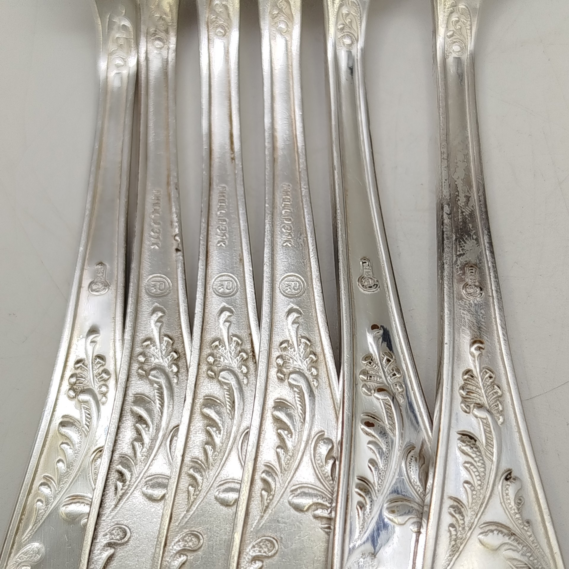 Набор столовых вилок "Пламя" на 6 персон, мНЦ (медь-никель-цинк), Кольчугинский завод цветных металлов, СССР, 1960-1990 гг.