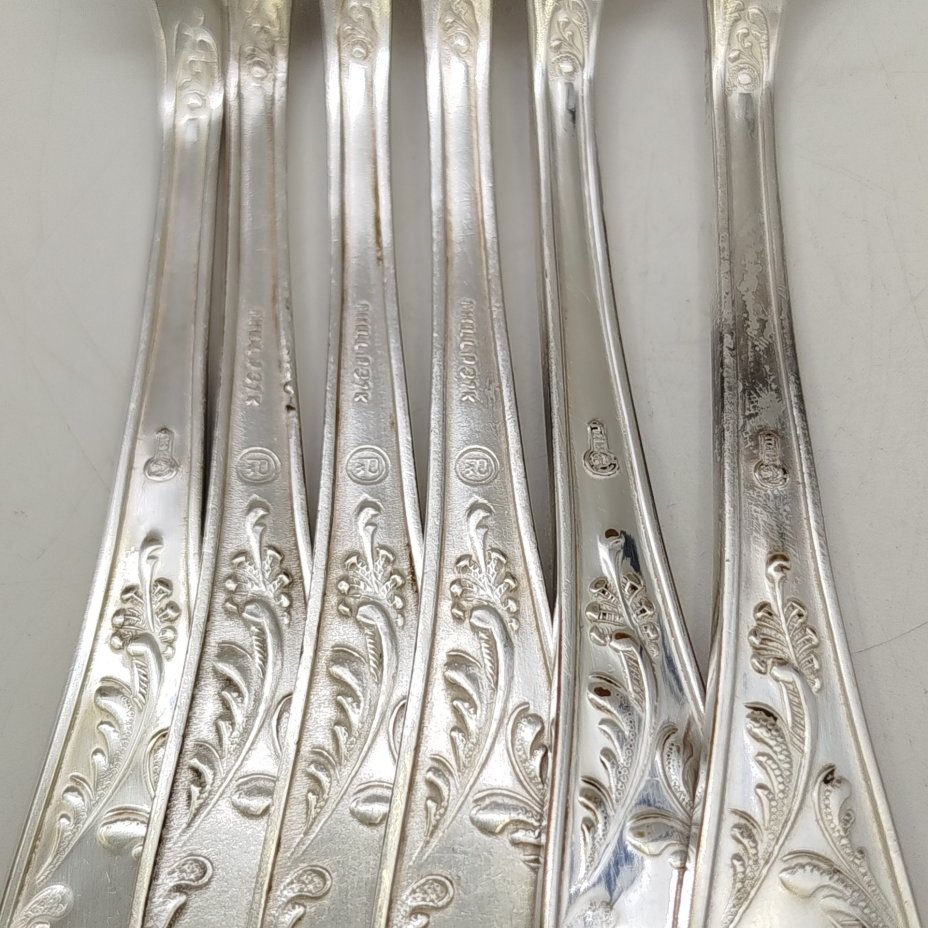 Набор столовых вилок "Пламя" на 6 персон, мНЦ (медь-никель-цинк), Кольчугинский завод цветных металлов, СССР, 1960-1990 гг.