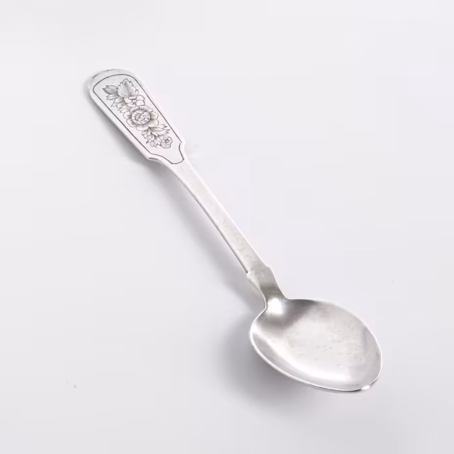 Ложка чайная с цветочным декором, серебро (875 пр.), СССР, 1950  гг.