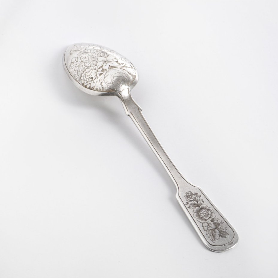 Ложка чайная с цветочным декором, серебро (875 пр.), СССР, 1950  гг.