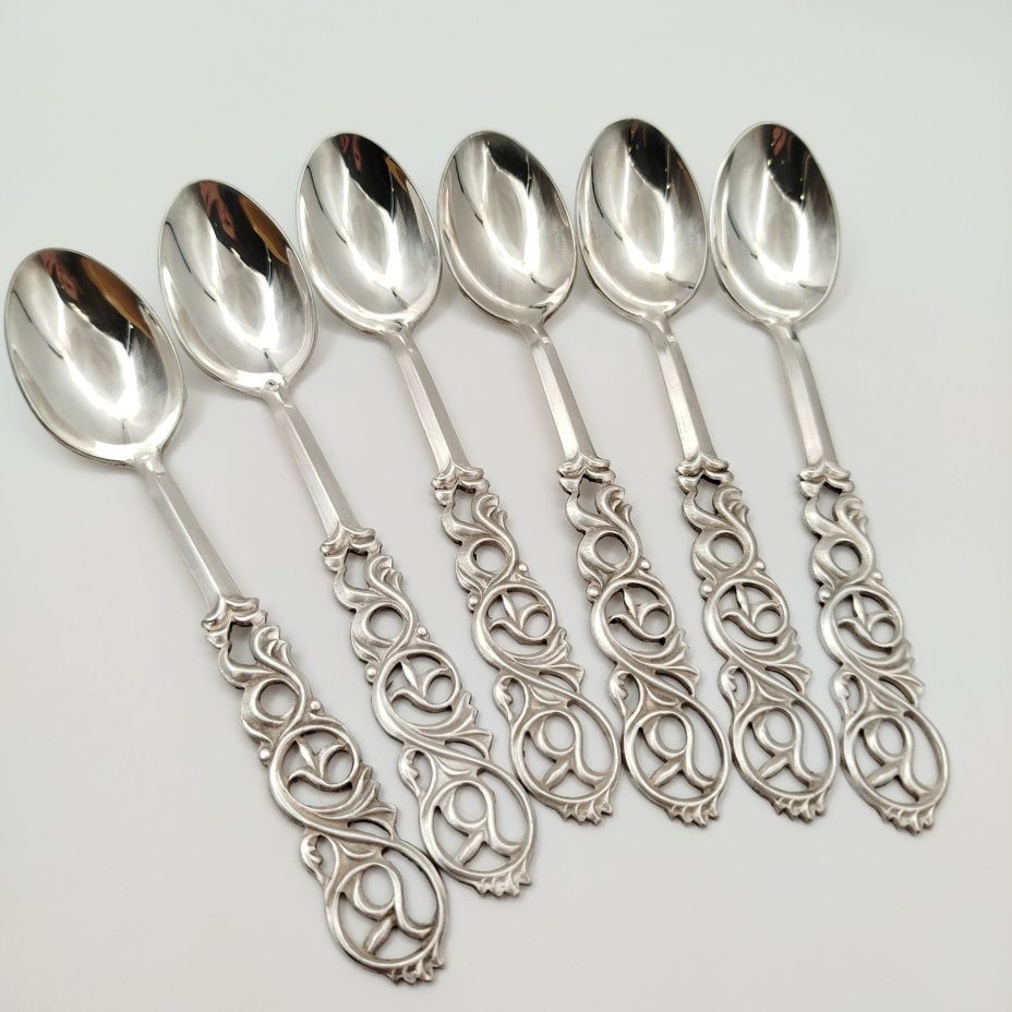 Набор чайных ложек на 6 персон, в оригинальной коробке, металл, серебрение, Казаковский завод художественных изделий (КХИ), СССР, 1970-1990 гг.