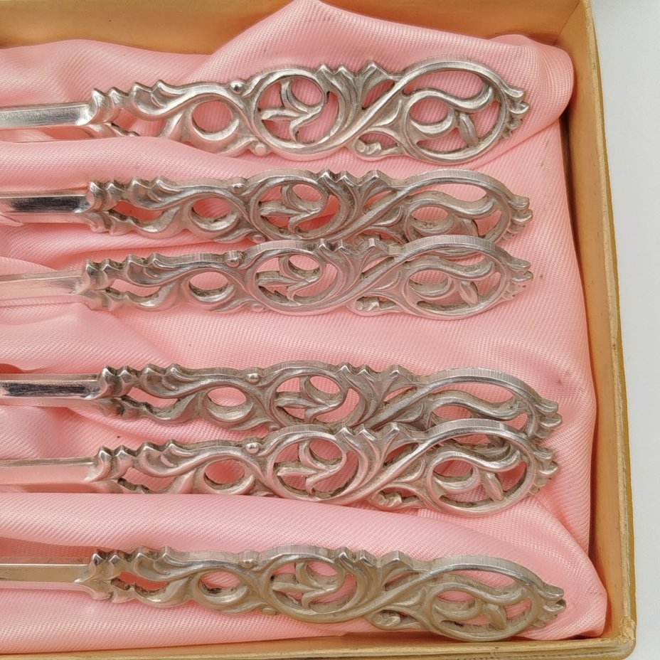 Набор чайных ложек на 6 персон, в оригинальной коробке, металл, серебрение, Казаковский завод художественных изделий (КХИ), СССР, 1970-1990 гг.