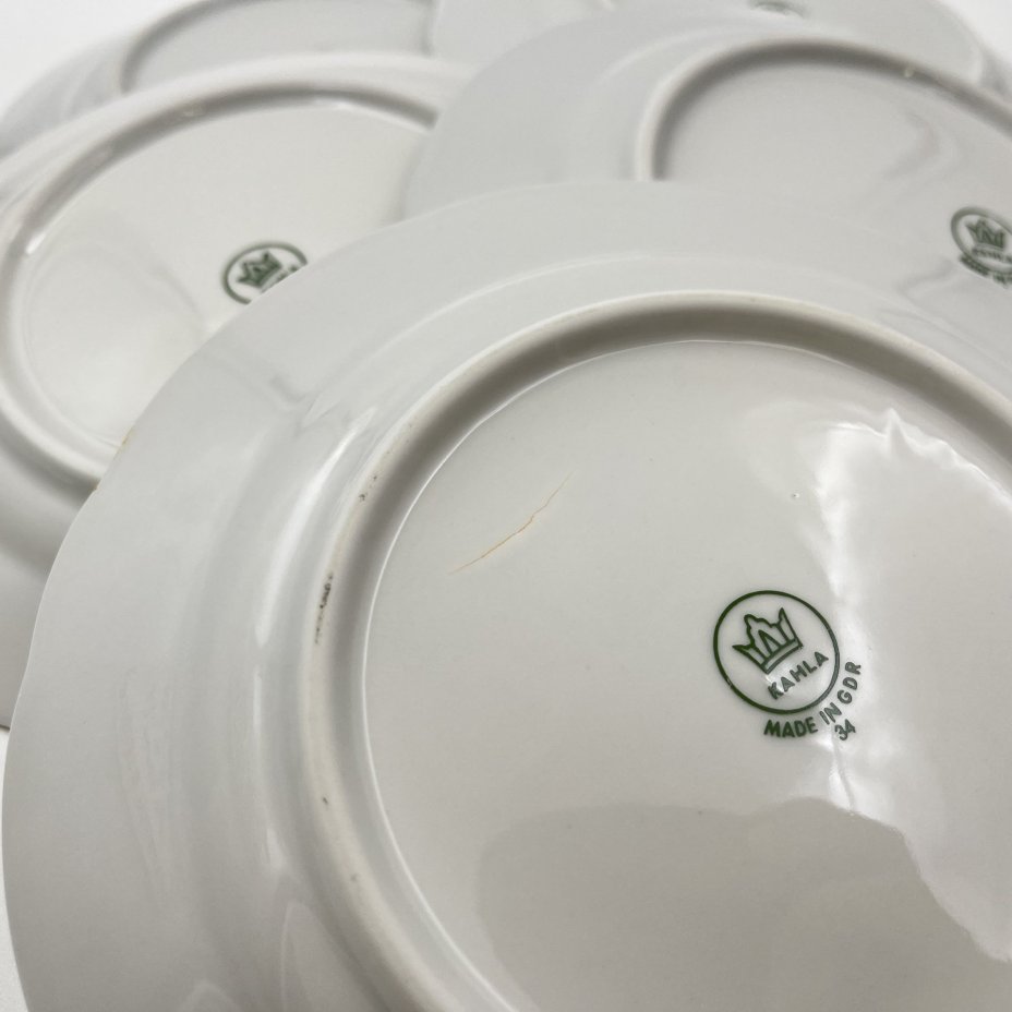 Набор десертных тарелок "Желтая роза" на 5 персон, фарфор, деколь, золочение, Kahla, ГДР, 1970-1980 гг.