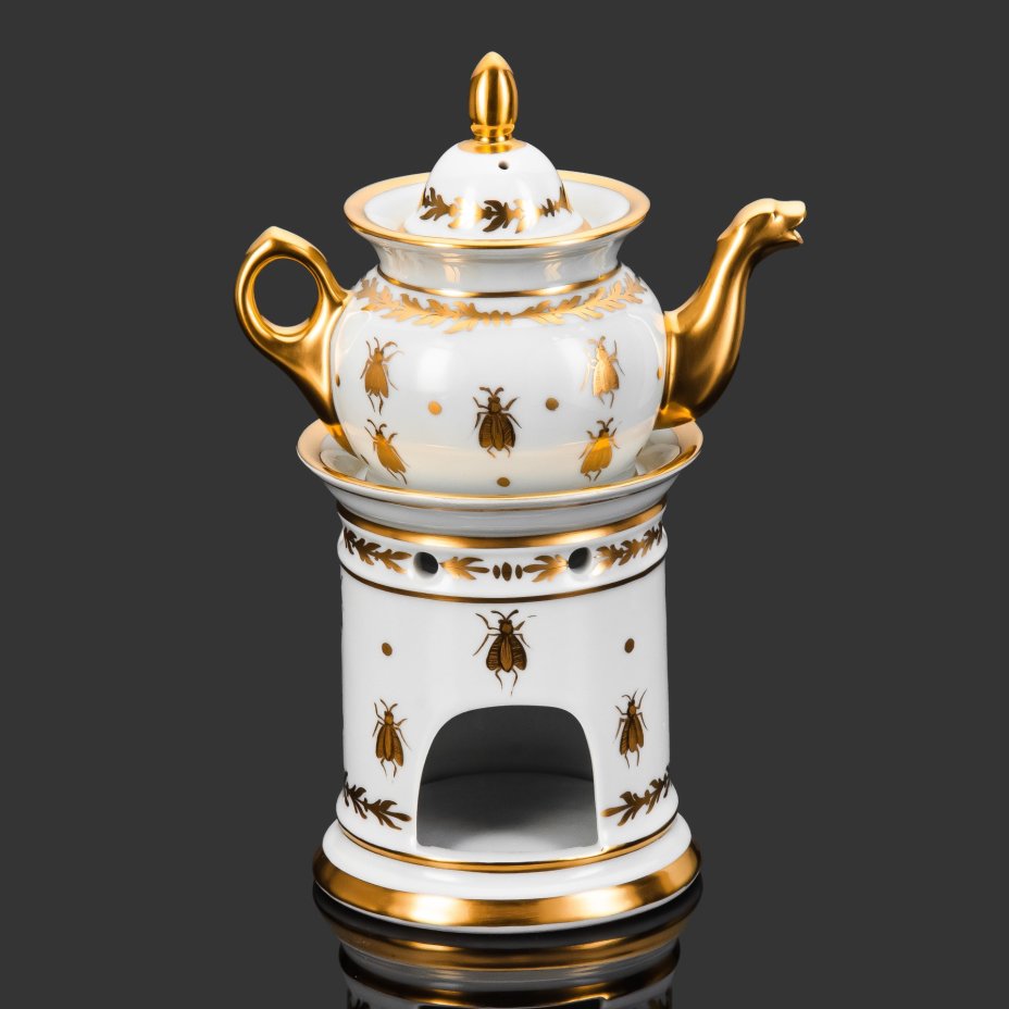 Тизаньер (чайник с подогревом) в стиле ампир, декорирован изображением орла и пчел, фарфор, роспись, золочение, цировка, Vieux Paris (Старый Париж), Франция, 1870-1890 гг.