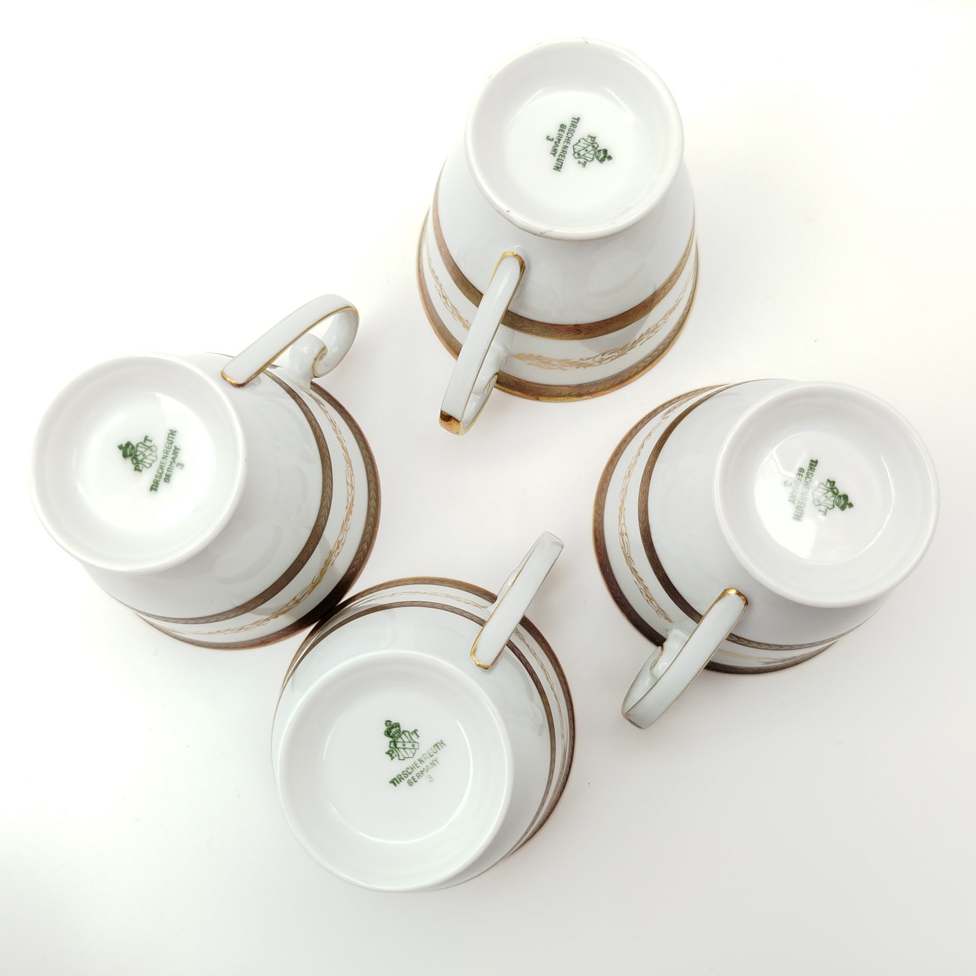 Набор кофейных пар с растительным декором на 6 персон, серия "Charleroi-Bruxelles", фарфор, золочение, Tirschenreuth, Германия, 1969-1990 гг.