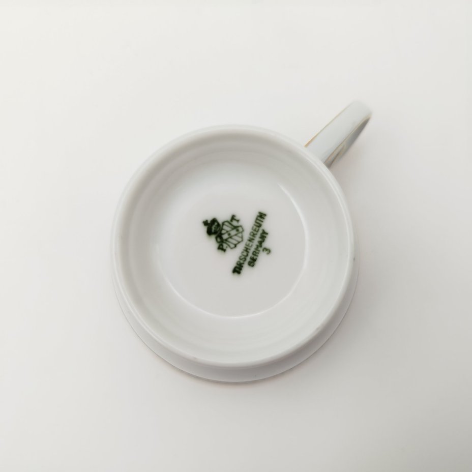 Набор кофейных пар с растительным декором на 6 персон, серия "Charleroi-Bruxelles", фарфор, золочение, Tirschenreuth, Германия, 1969-1990 гг.