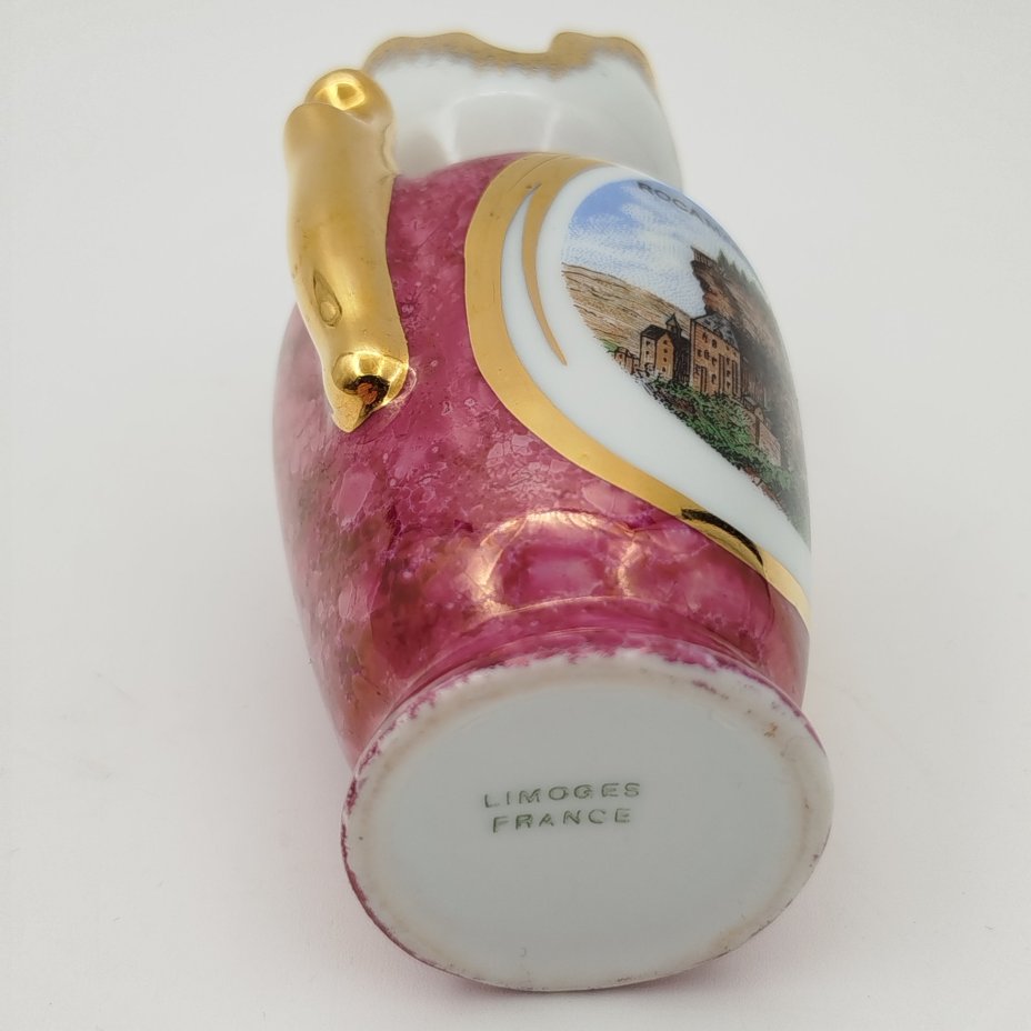 Ваза миниатюрная с изображением французского города Рокамадур, фарфор, деколь, крытье, золочение, Limoges, Франция, 1970-1990 гг.