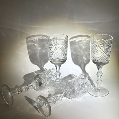 Набор рюмок с рельефным декором на четыре персоны, хрусталь, Россия, 1980-2000 гг.