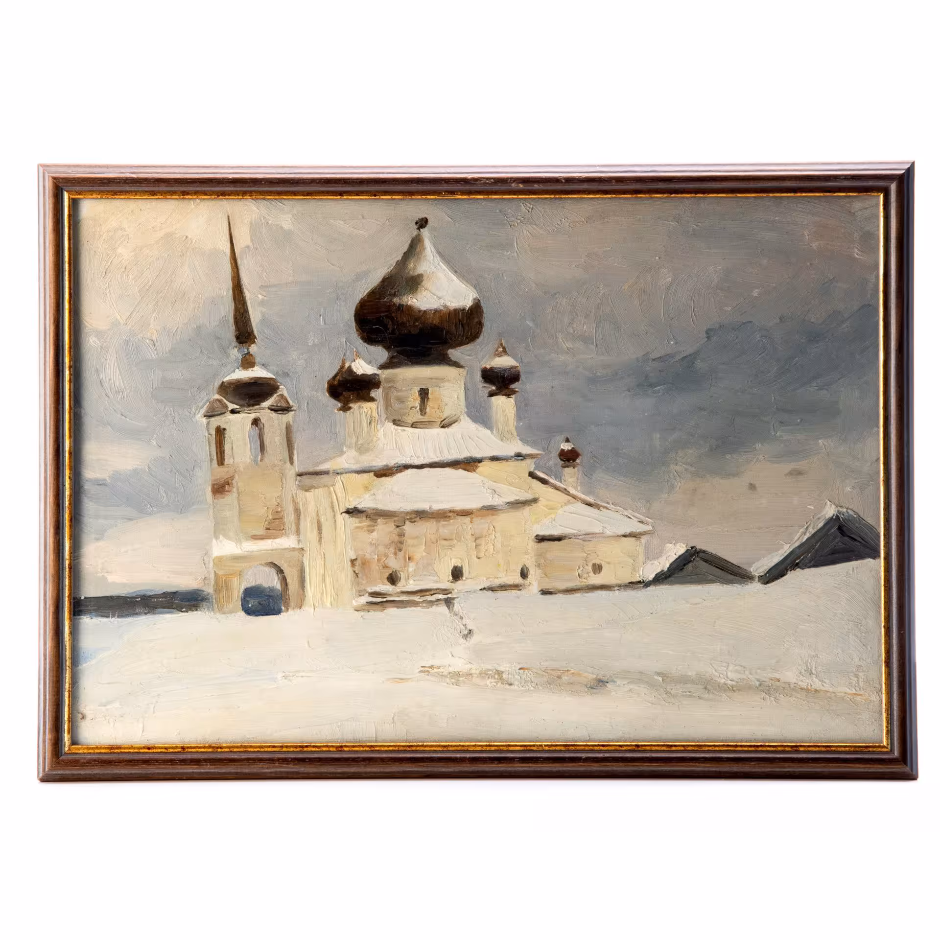 Картина "Старая Ладога" в застеклённой раме, художник Кустодиев Кирилл Борисович (1903-1971 гг.)