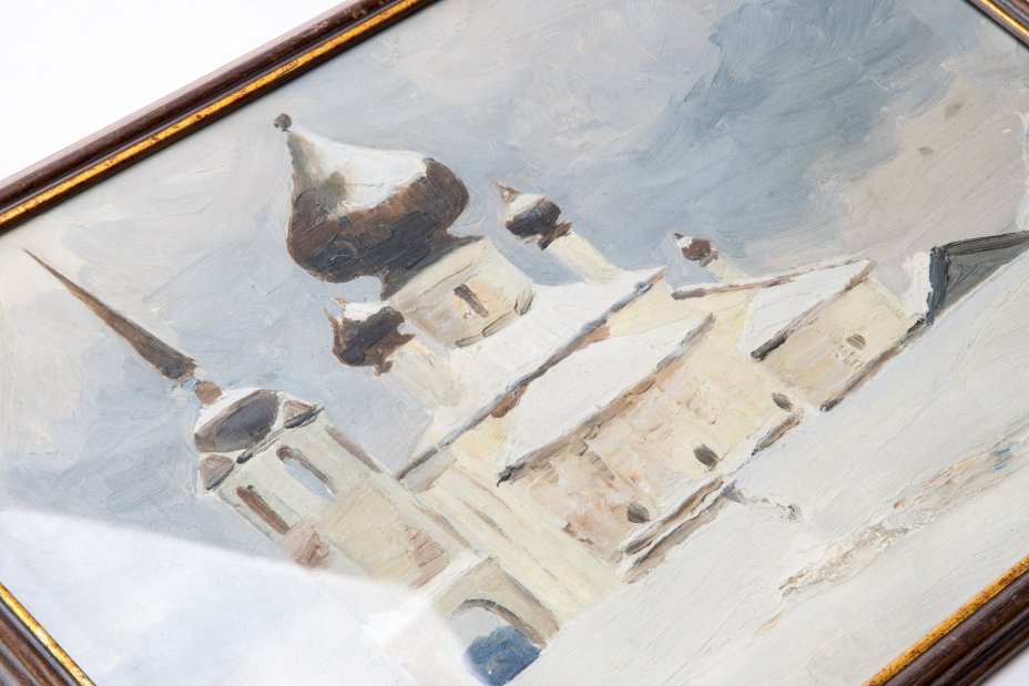 Картина "Старая Ладога" в застеклённой раме, художник Кустодиев Кирилл Борисович (1903-1971 гг.)
