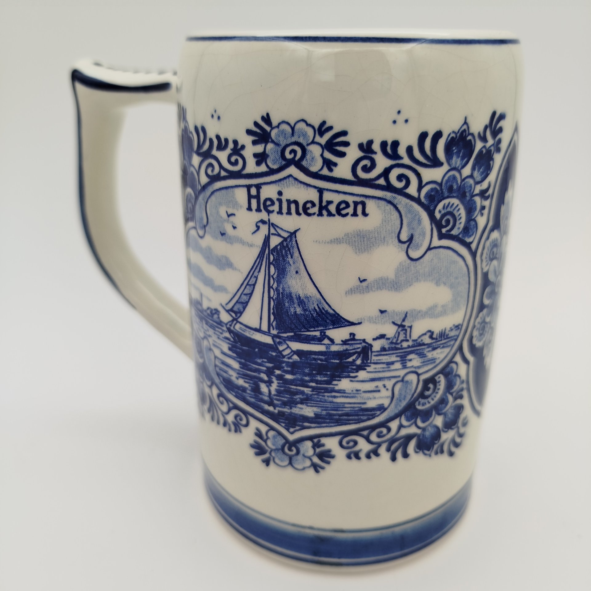 Пивная кружка "Heineken" с голландскими пейзажами в медальонах, Delfts Blauw