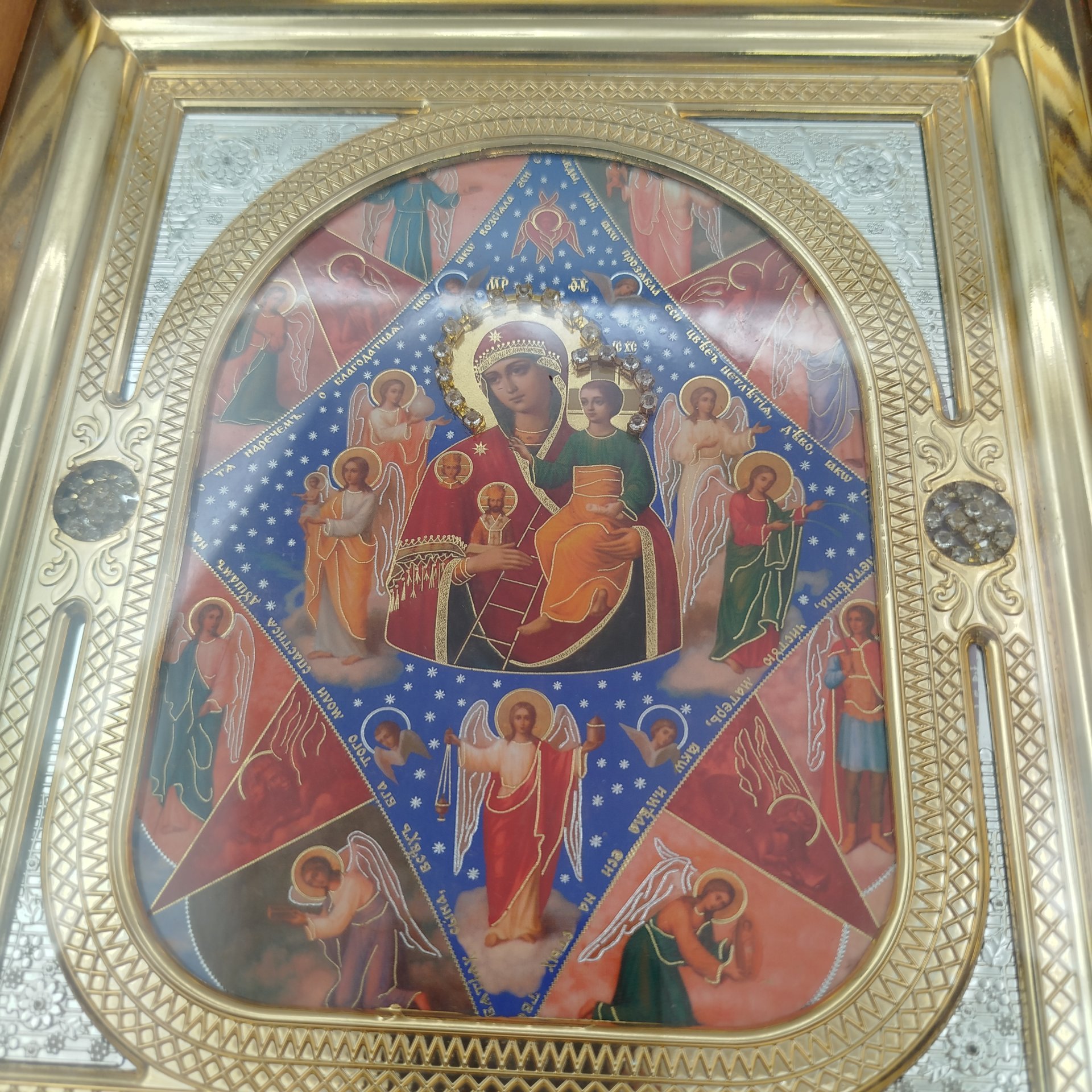 Икона "Неопалимая купина" в киоте, дерево, металл, печать, стекло, Российская Федерация, 2000-2020 гг.