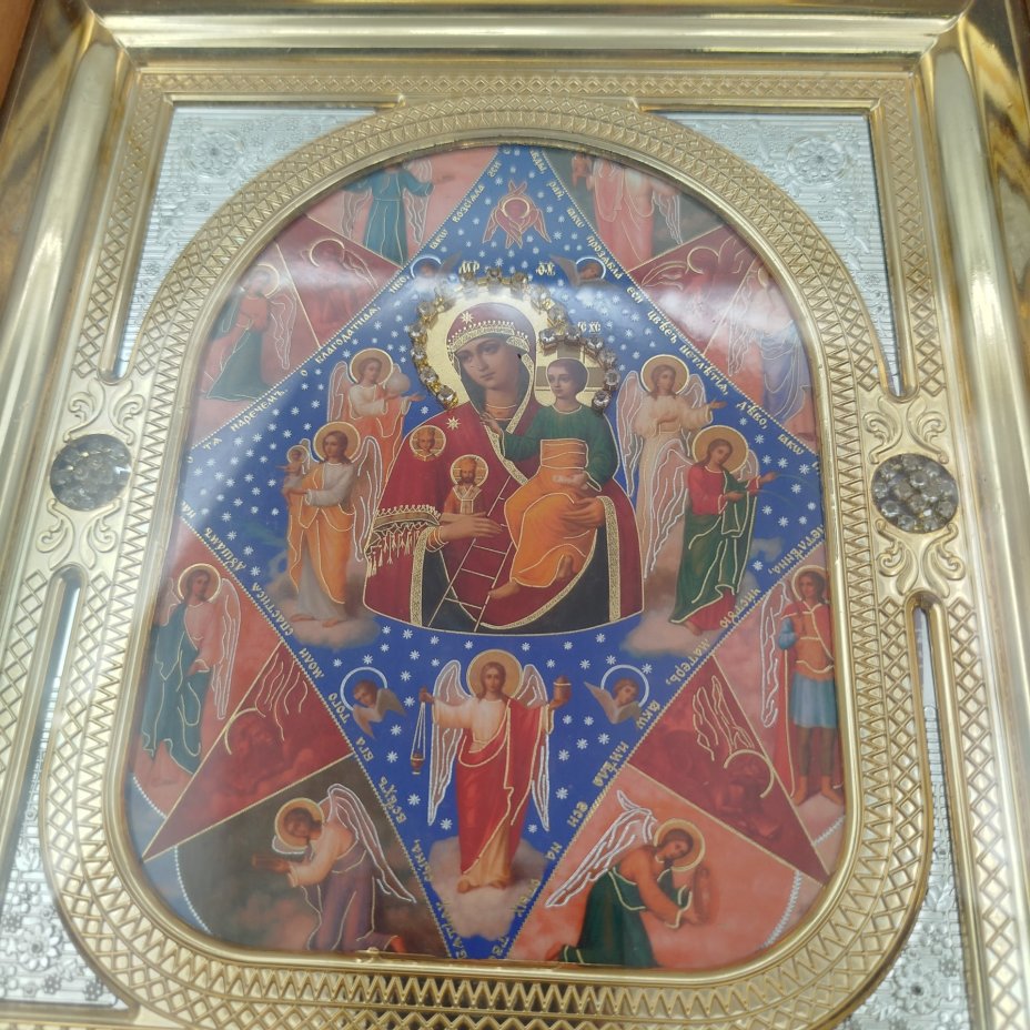 Икона "Неопалимая купина" в киоте, дерево, металл, печать, стекло, Российская Федерация, 2000-2020 гг.