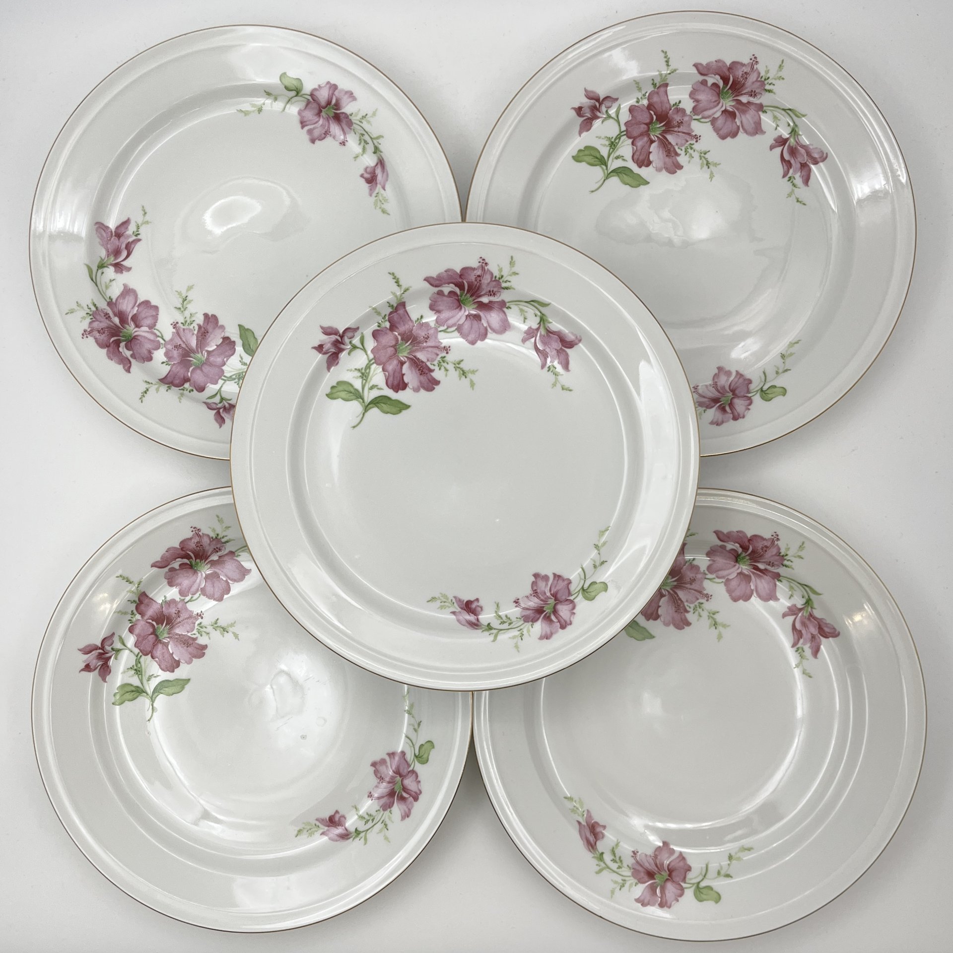 Тарелки обеденные на 5 персон, украшенные цветочным декором