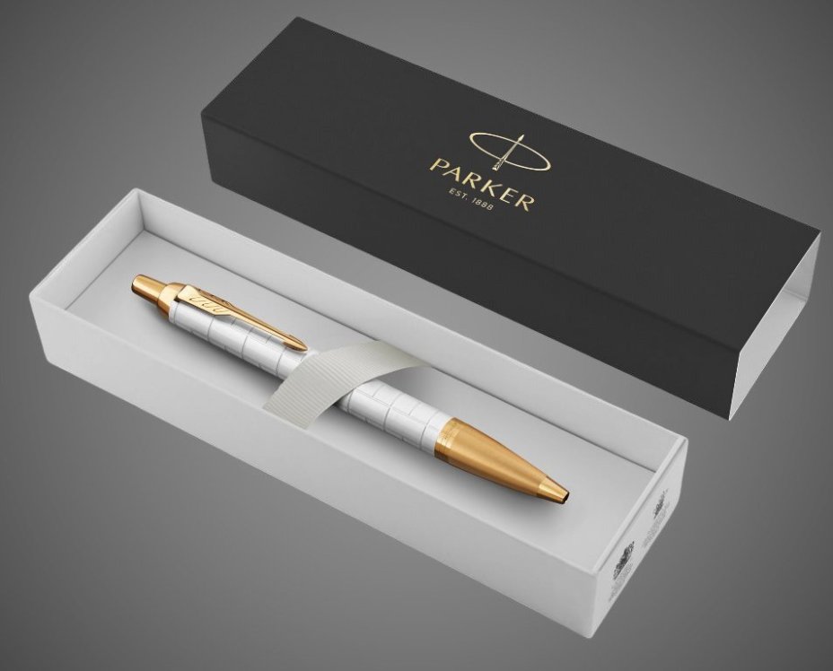 Шариковая ручка Parker IM Premium K318 Pearl GT, стержень: M, цвет чернил: blue, в подарочной упаковке., Лаки и смолы: лак, нержавеющая сталь, позолота