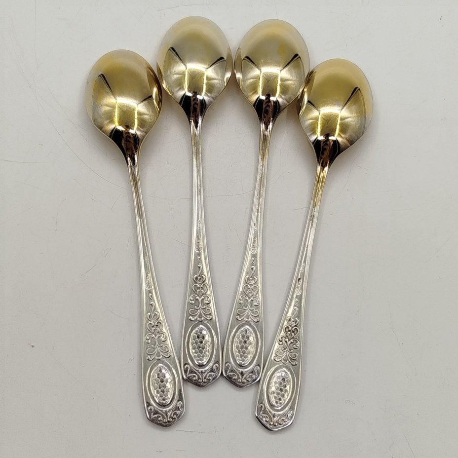 Набор чайных ложек на 4 персоны, мНЦ (медь-никель-цинк), золочение, Кольчугинский завод цветных металлов, СССР, 1970-1990 гг.
