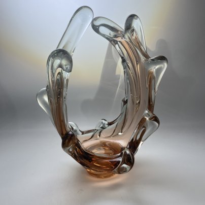 Корзиночка (конфетница) "Медуза" карамельного оттенка, стекло, гутная техника, СССР, 1970-1990 гг.