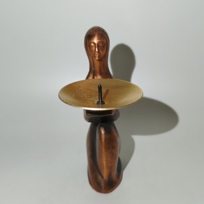 Подсвечник на одну свечу "Девушка с чашей", силумин, меднение, СССР, 1970-1990 гг.