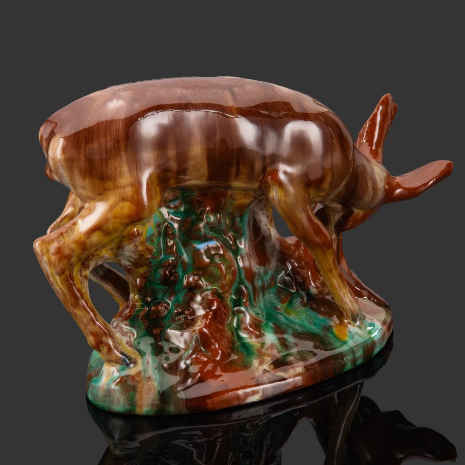 Статуэтка "Лань", керамика, поливы, Гжельский керамический завод, СССР, 1950-1960 гг.