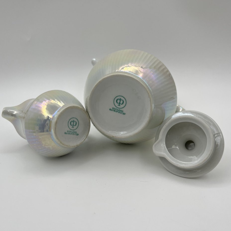 Сервиз кофейный на 6 персон "Мадонна" (15 предметов), фарфор, люстр, деколь, золочение, Colditz (Кольдиц), ГДР, 1960-1980 гг.