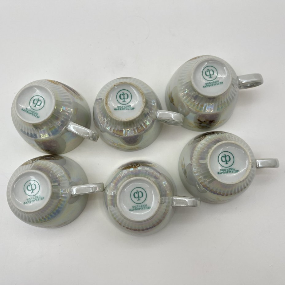 Сервиз кофейный на 6 персон "Мадонна" (15 предметов), фарфор, люстр, деколь, золочение, Colditz (Кольдиц), ГДР, 1960-1980 гг.