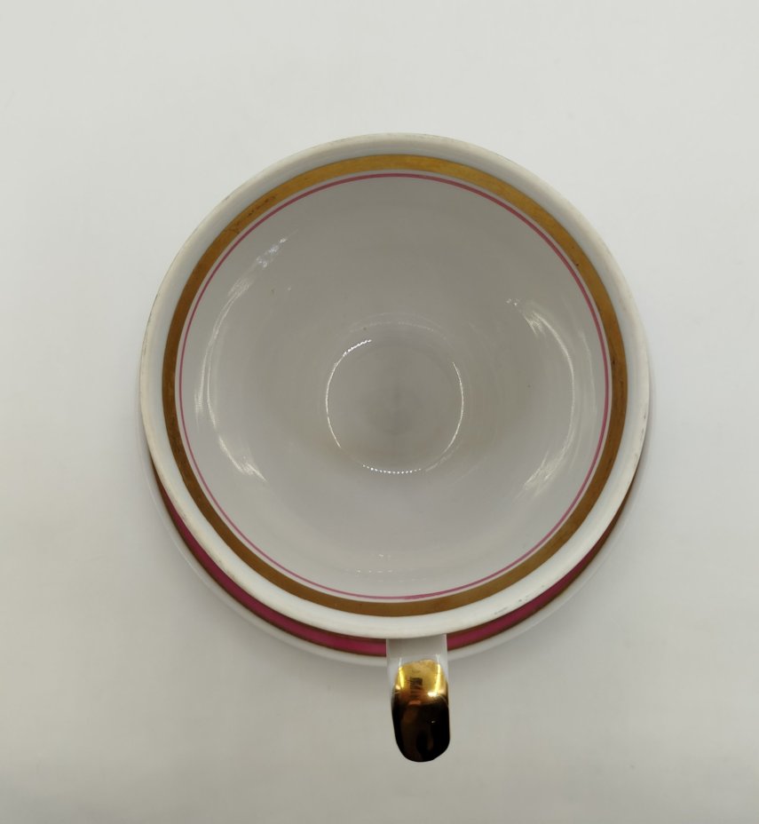 Чайная пара, форма "Классический" ,рисунок "Коралловый", фарфор, крытье, золочение, деколь, Дулевский фарфоровый завод (Дулёво), СССР, 1968-1991 гг.