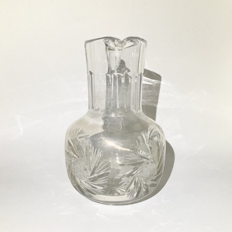Графин (кувшин) с резным декором, стекло, алмазная грань, СССР, 1970-1990 гг.
