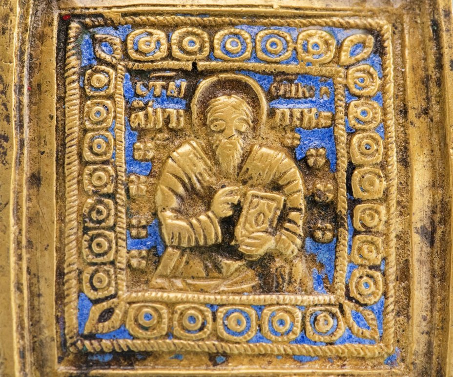 Икона "Священномученик Антипа" (Епископ Пергамский), бронза, литье, синяя эмаль, Российская Империя, 1850-1890 гг.