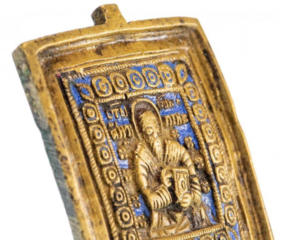 Икона "Священномученик Антипа" (Епископ Пергамский), бронза, литье, синяя эмаль, Российская Империя, 1850-1890 гг.