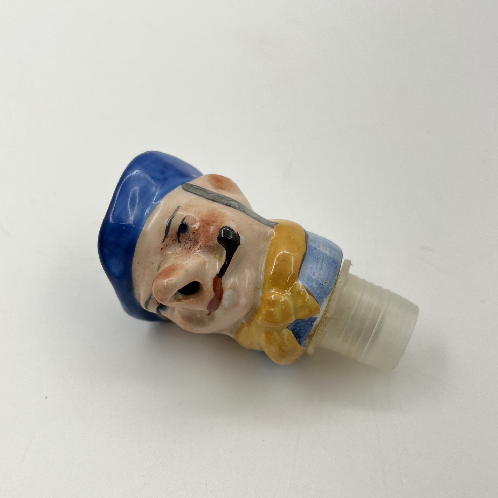 Пробка-наливайка для бутылки в виде мужской головы, фарфор, роспись, пластик, Германия, 1920-1950 гг.
