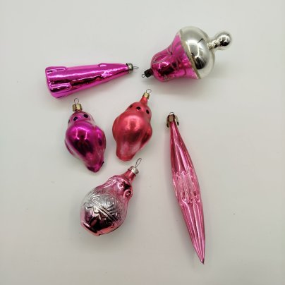 Набор из шести ёлочных игрушек, стекло, металл, роспись, СССР, 1960-1980 гг.