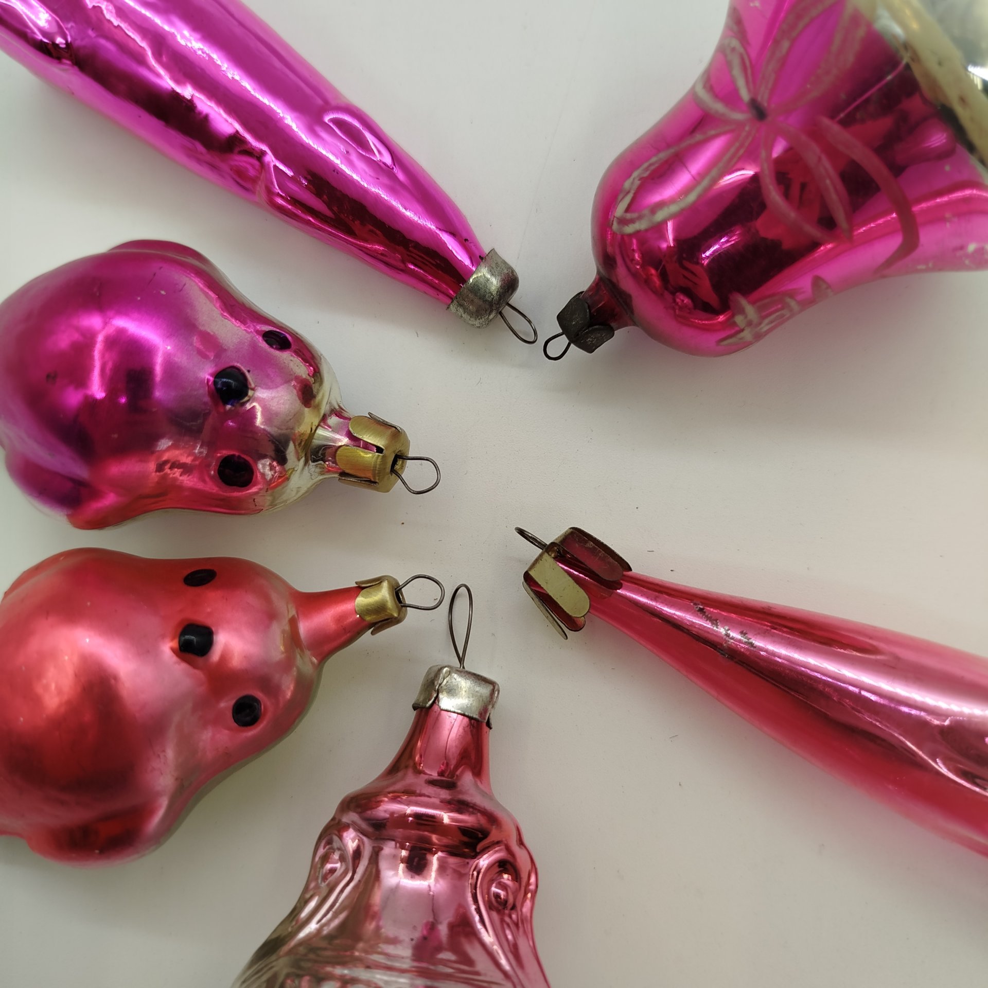 Набор из шести ёлочных игрушек, стекло, металл, роспись, СССР, 1960-1980 гг.