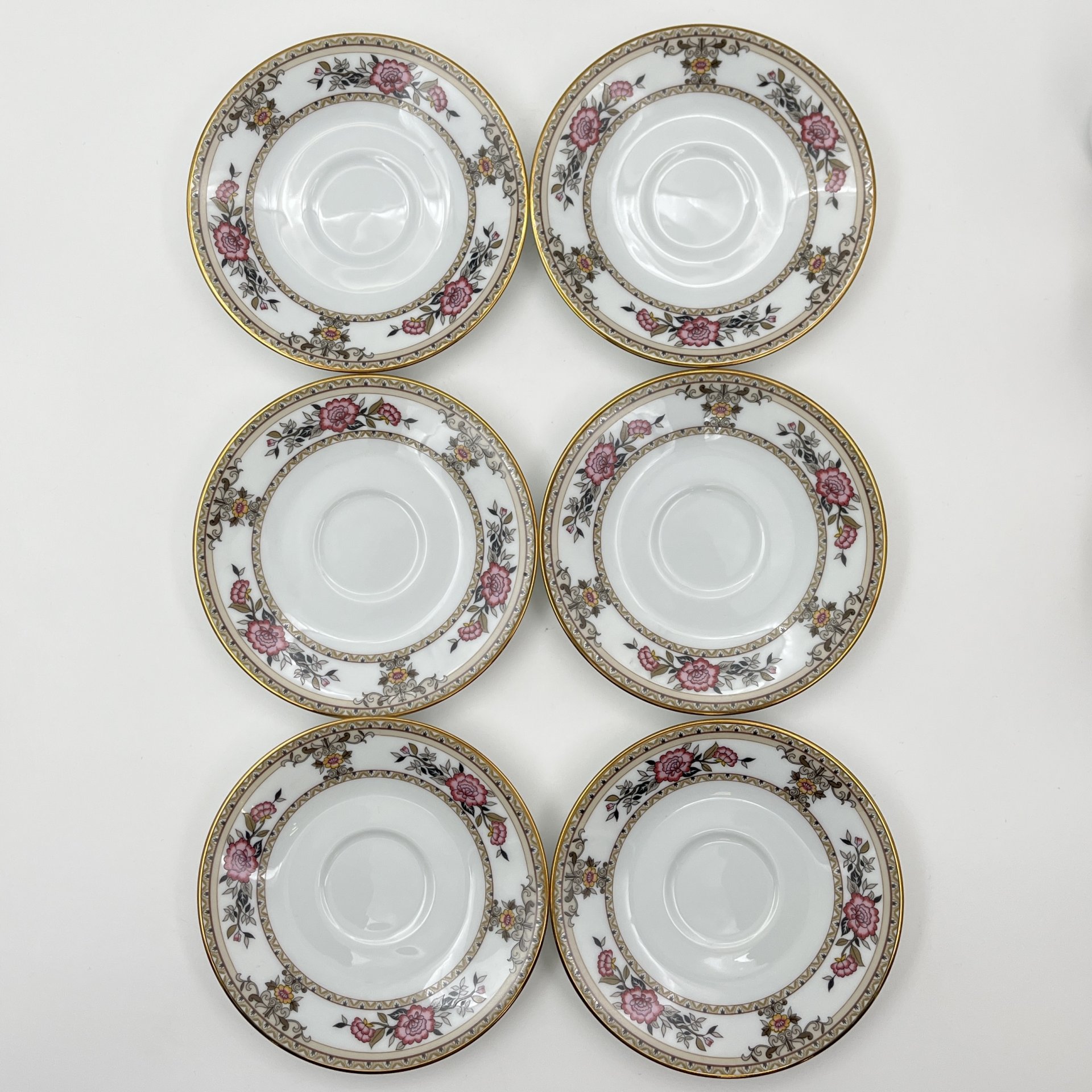 Набор кофейных пар с цветочным декором на 6 персон, фарфор, деколь, золочение, Noritake, Япония, 1963-1980 гг.