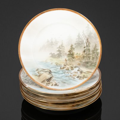 Набор тарелок  "Времена года" на 6 персон, клеймо: "гора Майя, Япония"