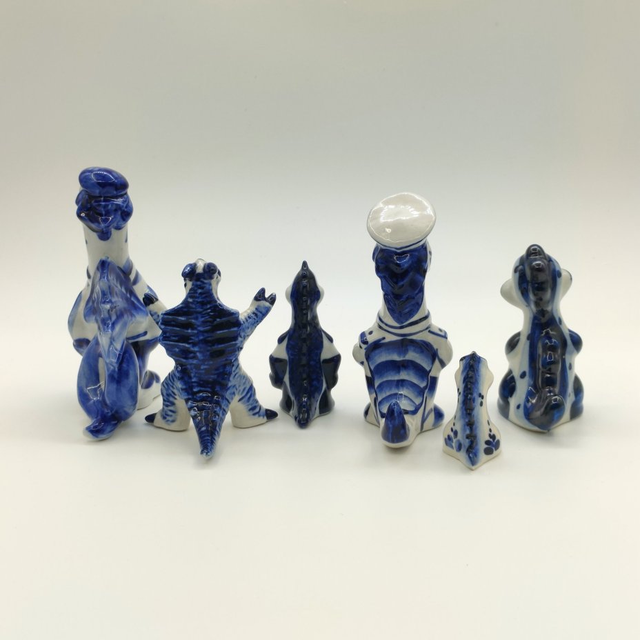 Набор из шести статуэток "Драконы", Гжель